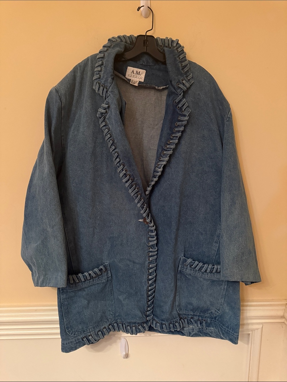 A.M. Studio Blue Denim‎ Jacket with Loop-Trim Detailing Size XXXL 3XL